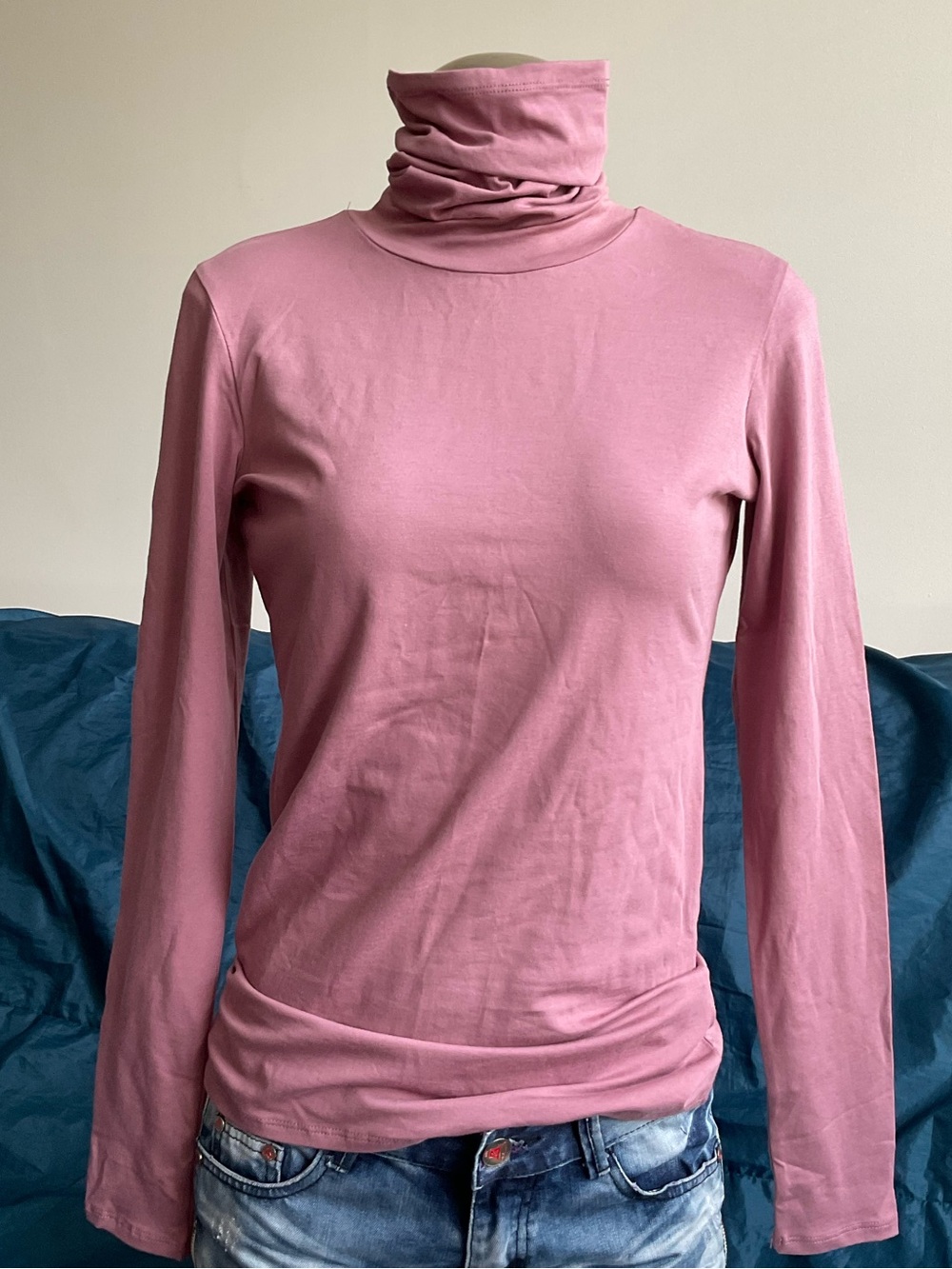 NWT Peruvian Connection | Extreme T-Neck Pima Cotton Turtleneck Mauve Pink | S
